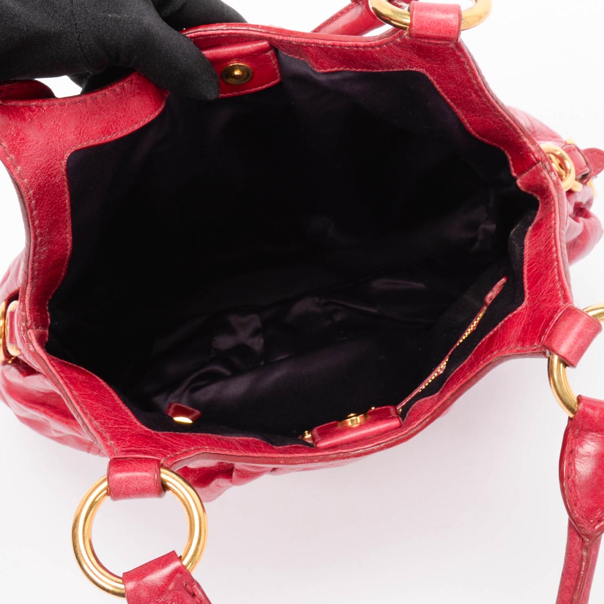 Miu Miu Red Vitello Pleated Hobo Bag
