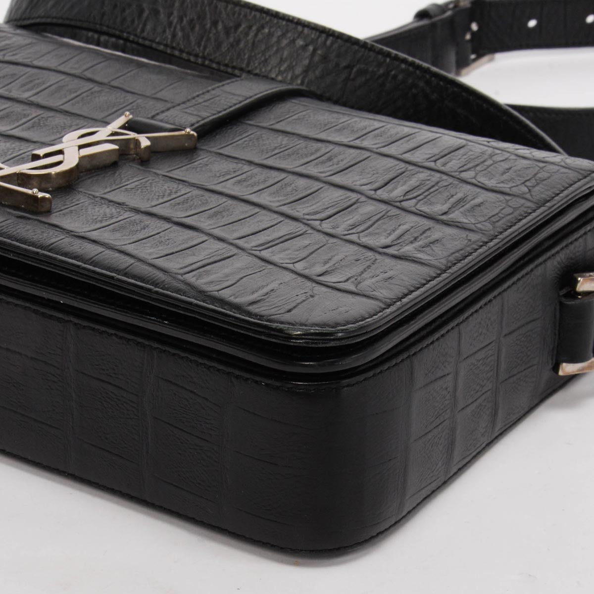 Saint Laurent Black Croc Embossed Medium Universite Shoulder Bag