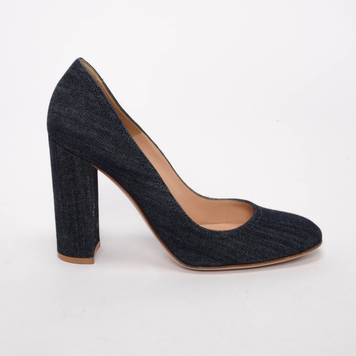 Gianvito Rossi Navy Denim Round Toe Pumps 39
