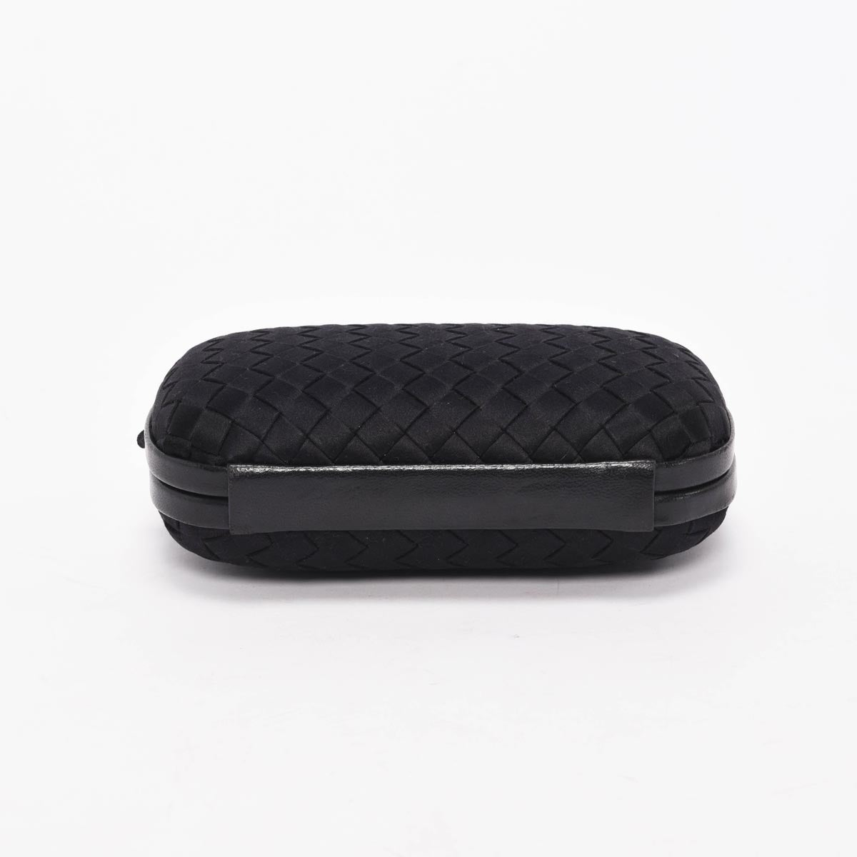 Bottega Veneta Black Satin Intrecciato Knot Clutch