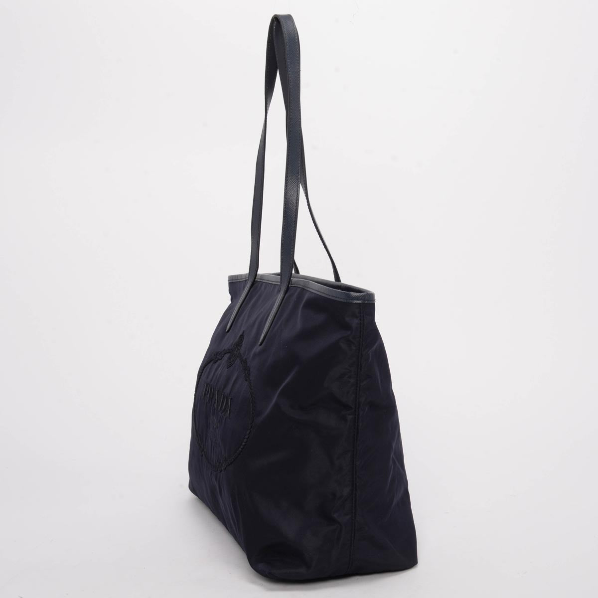 Prada Navy Re-Nylon Embroidered Logo Tote