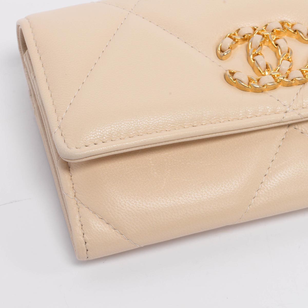 Chanel Beige Quilted Goatskin 19 Flap Wallet
