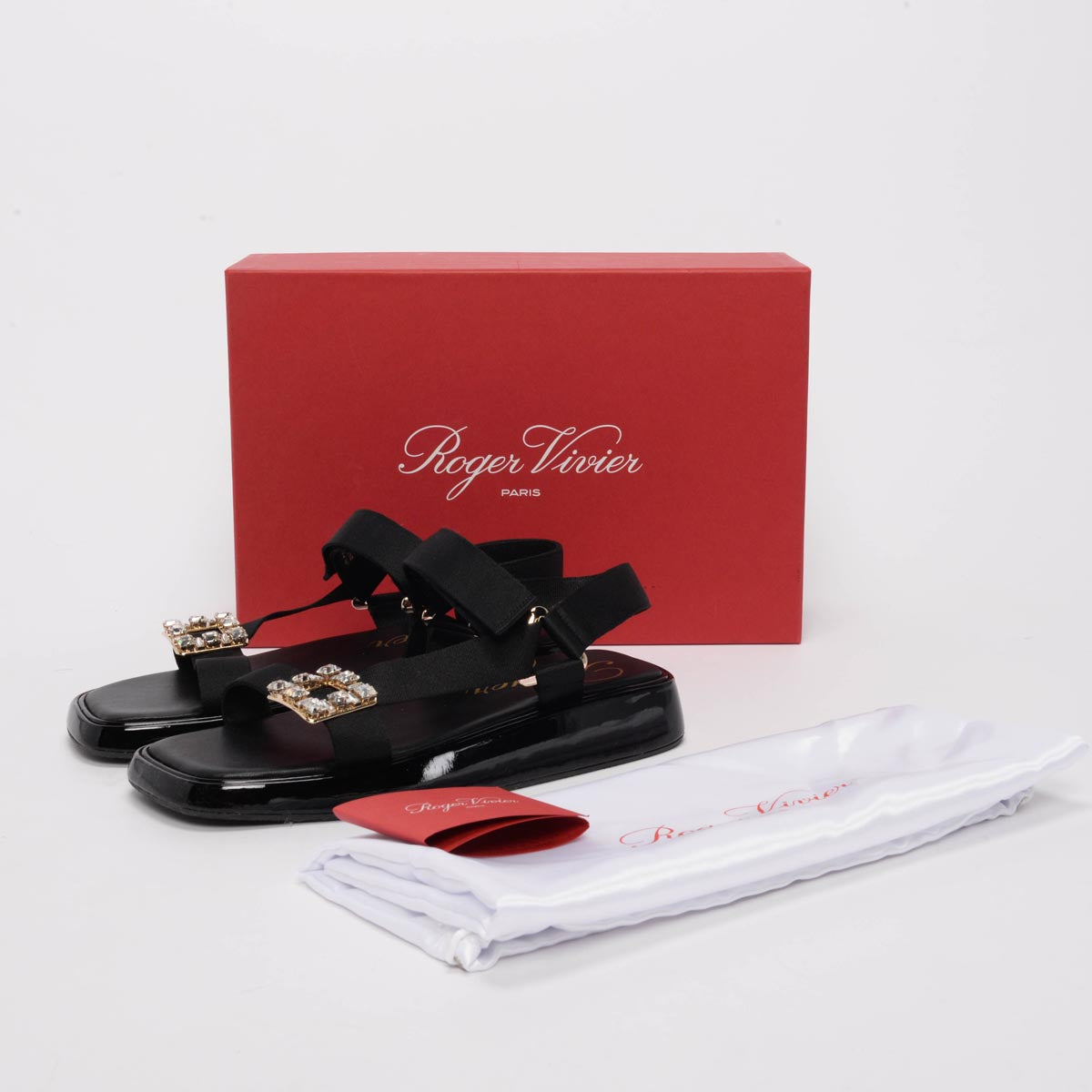 Roger Vivier Black Patent Trekky Buckle Sandals 39