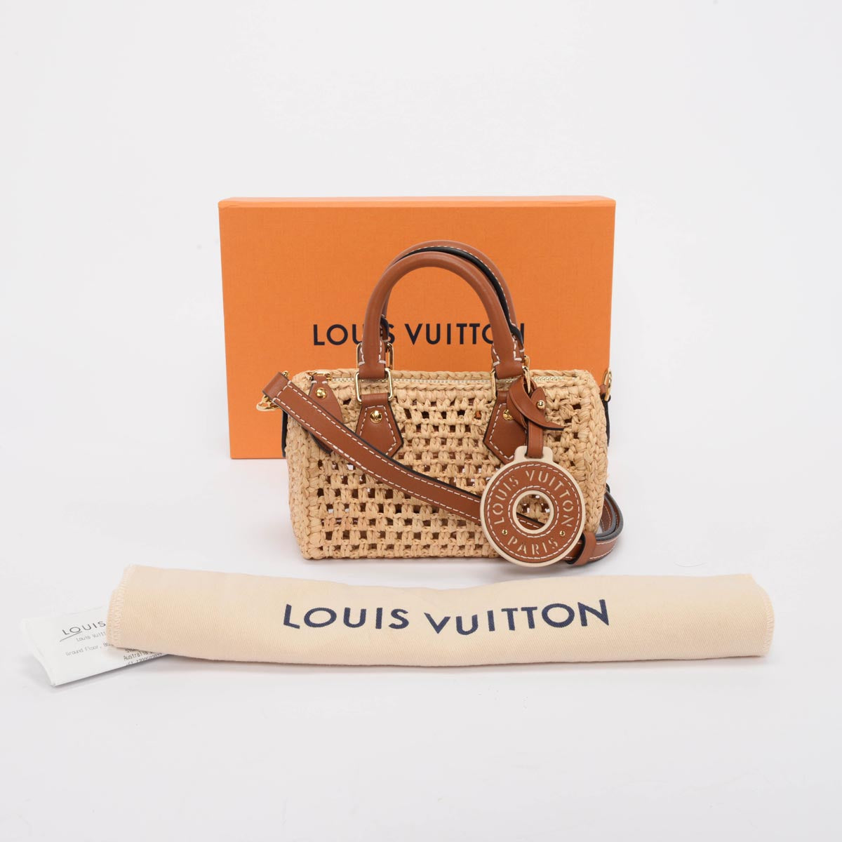 Louis Vuitton Tan Leather & Raffia Nano Speedy