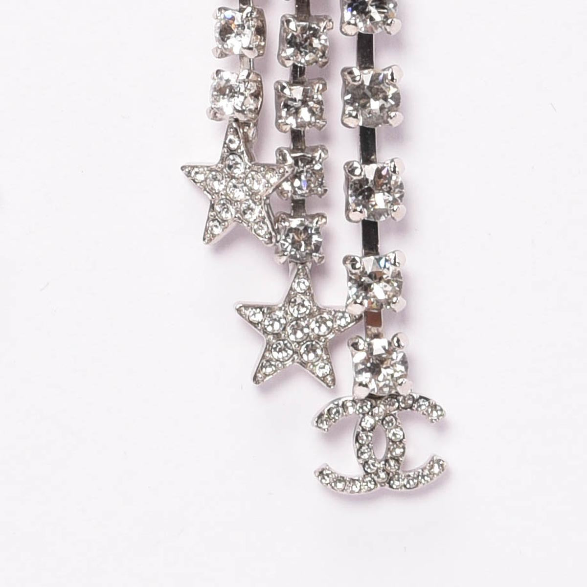 Chanel Silver & Black Crystal Star CC Drop Earrings