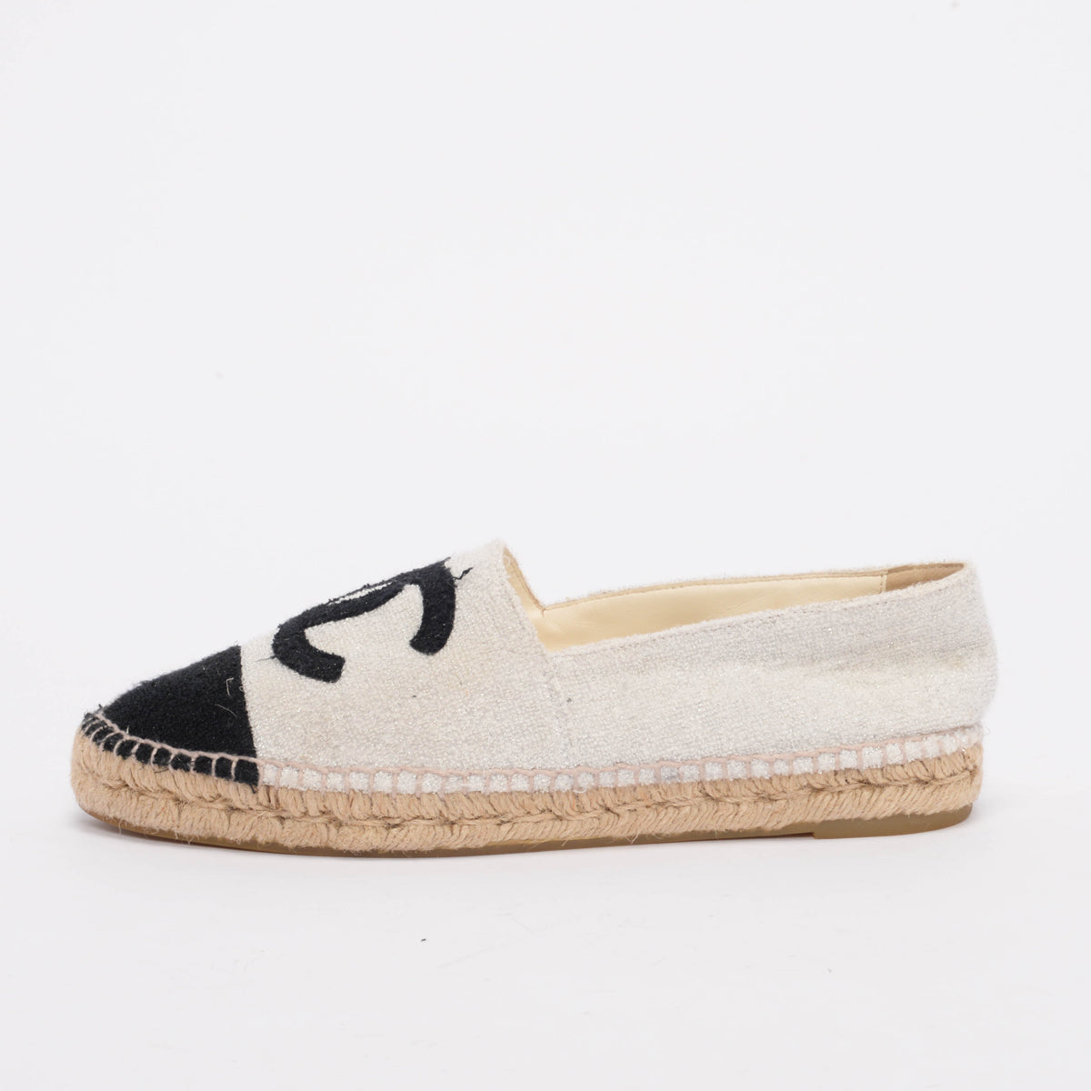 Chanel Light Grey Lurex Boucle CC Espadrilles 41