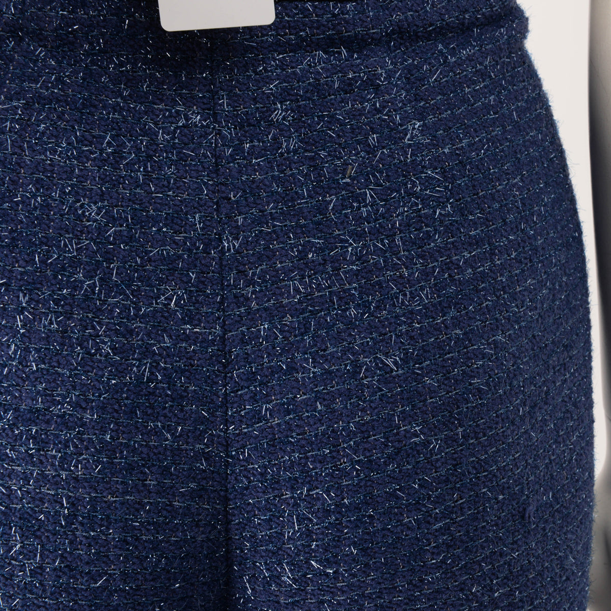 Chanel Blue Glitter Tweed & Leather Wide Leg Pants FR 34