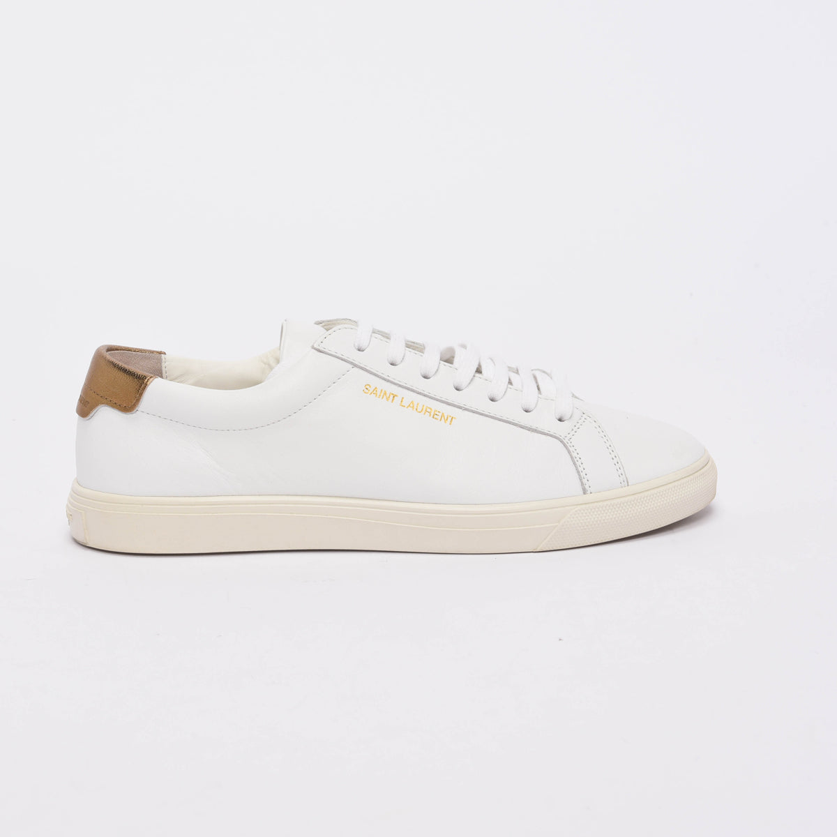 Saint Laurent White & Bronze Leather Andy Sneakers 39