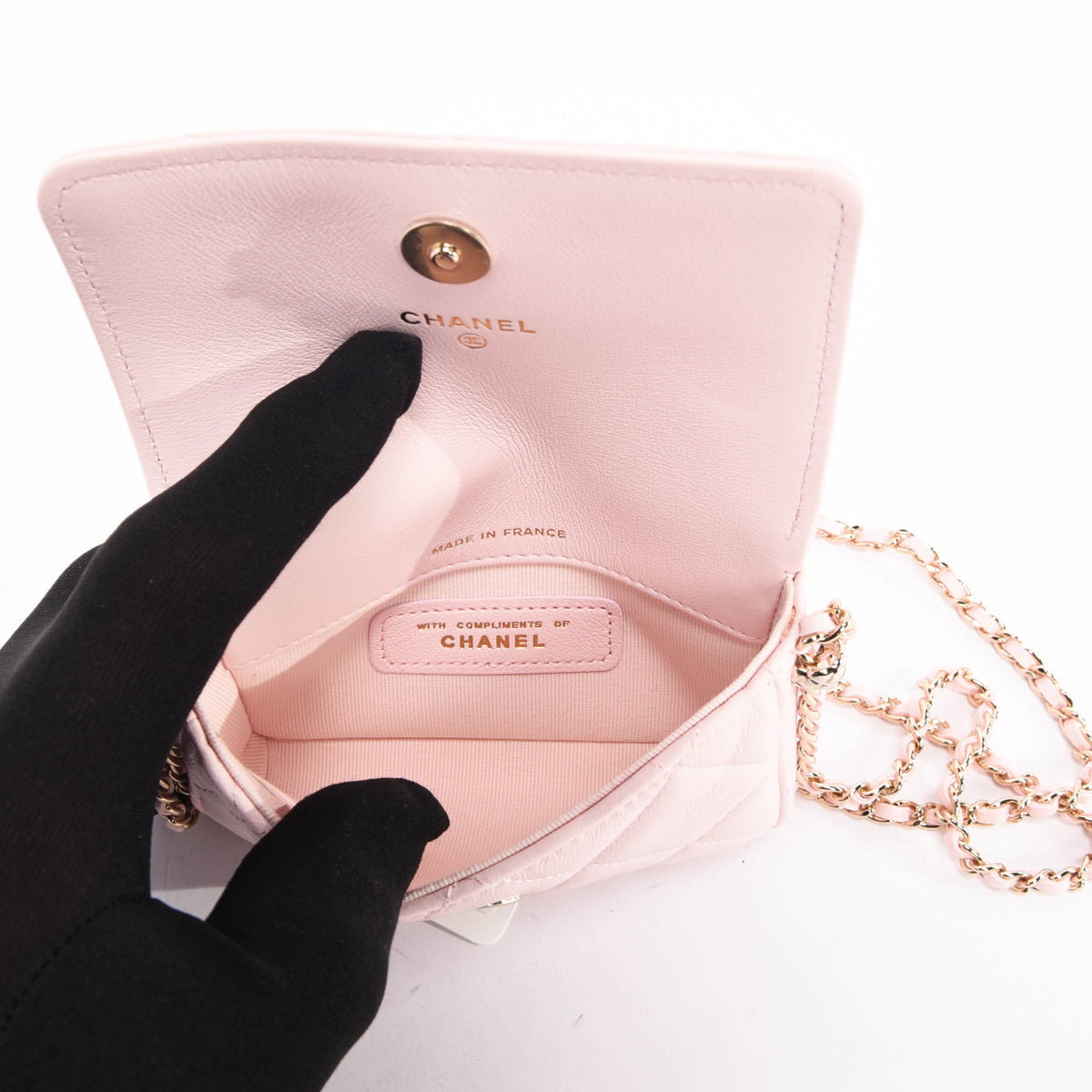 Chanel Light Pink Calfskin Clutch With Chain Wallet