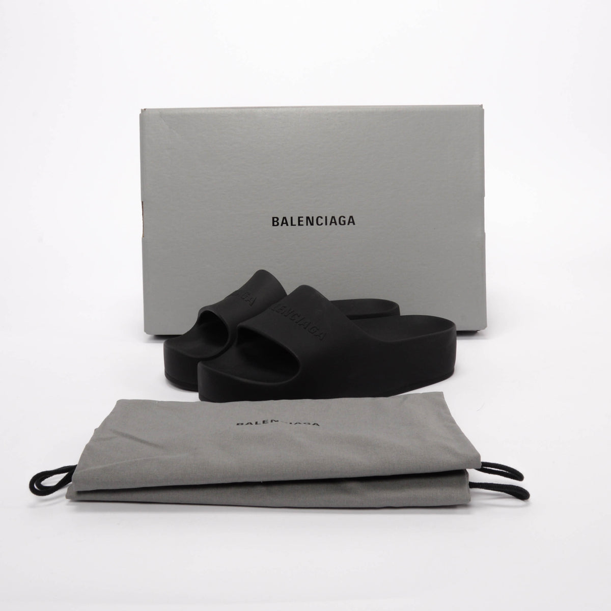 Balenciaga Black Rubber Chunky Logo Slides 38