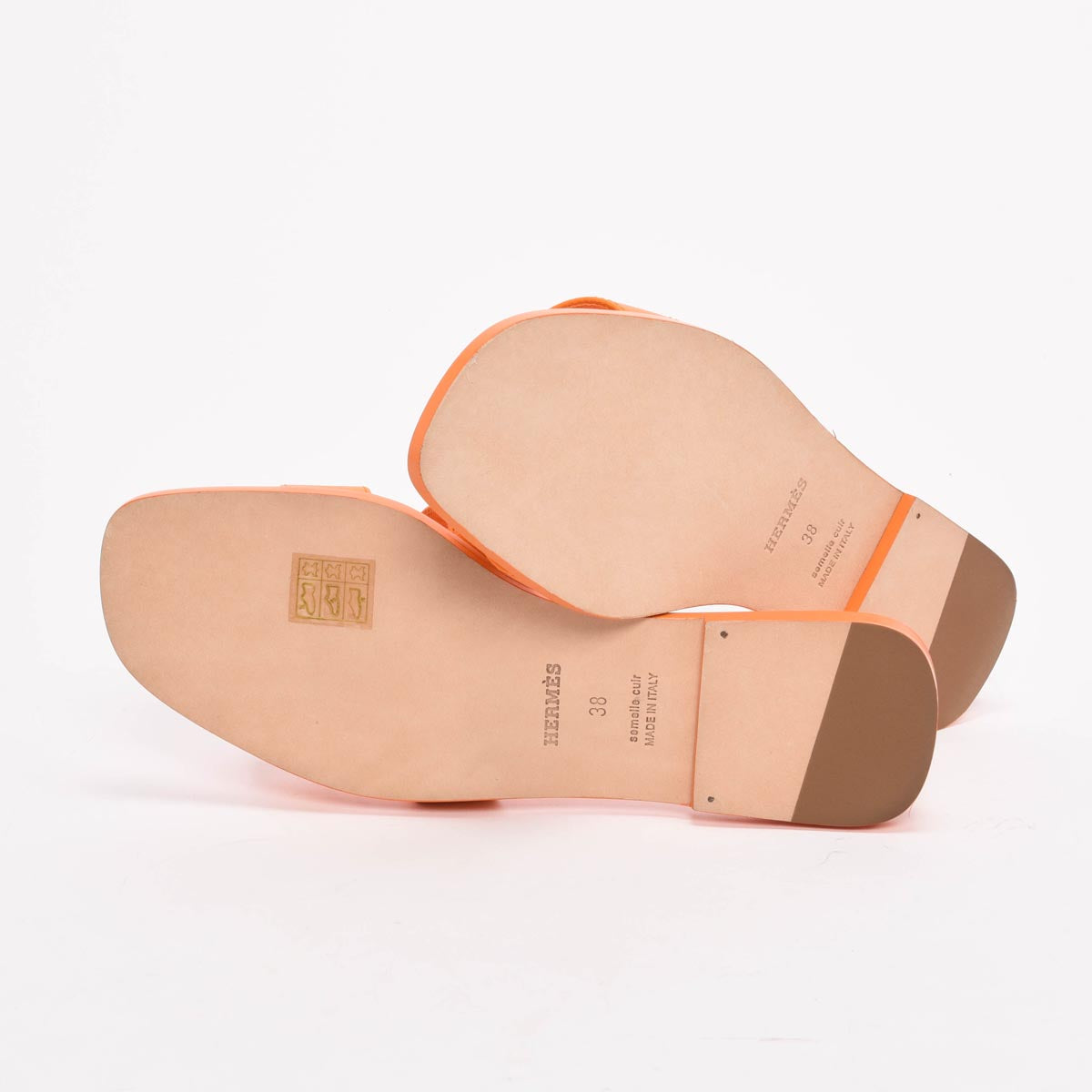 Hermes Orange Sunset Epsom Oran Sandals 38
