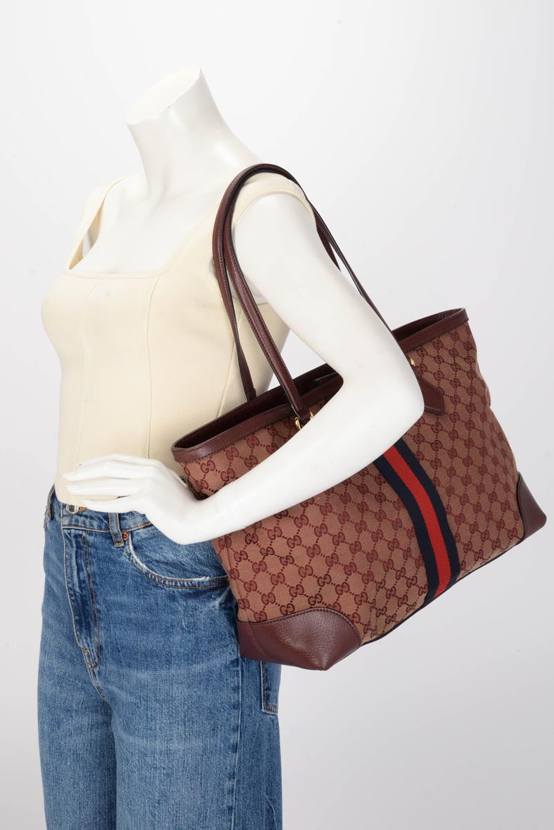 Gucci Burgundy GG Denim Ophidia Tote
