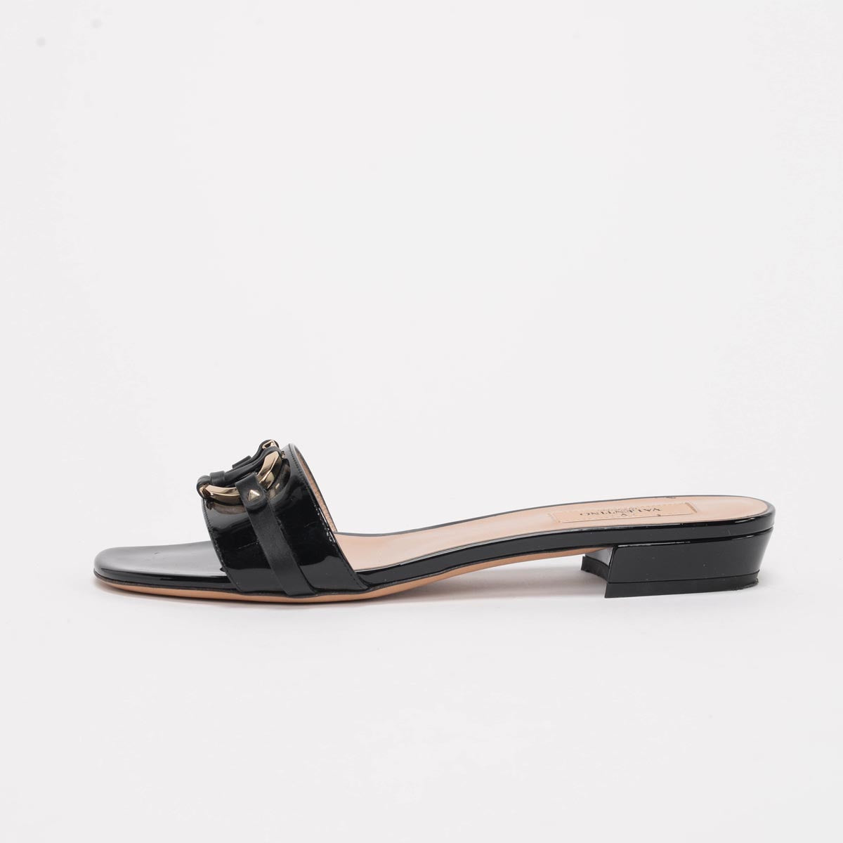 Valentino Black Patent V-Logo Slides 38