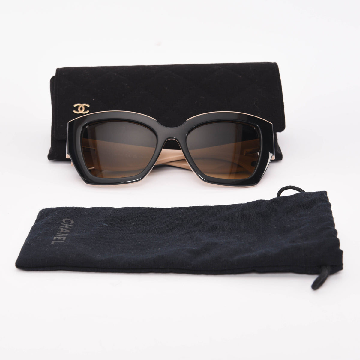 Chanel Black & Beige Nylon Fibre Butterfly Sunglasses