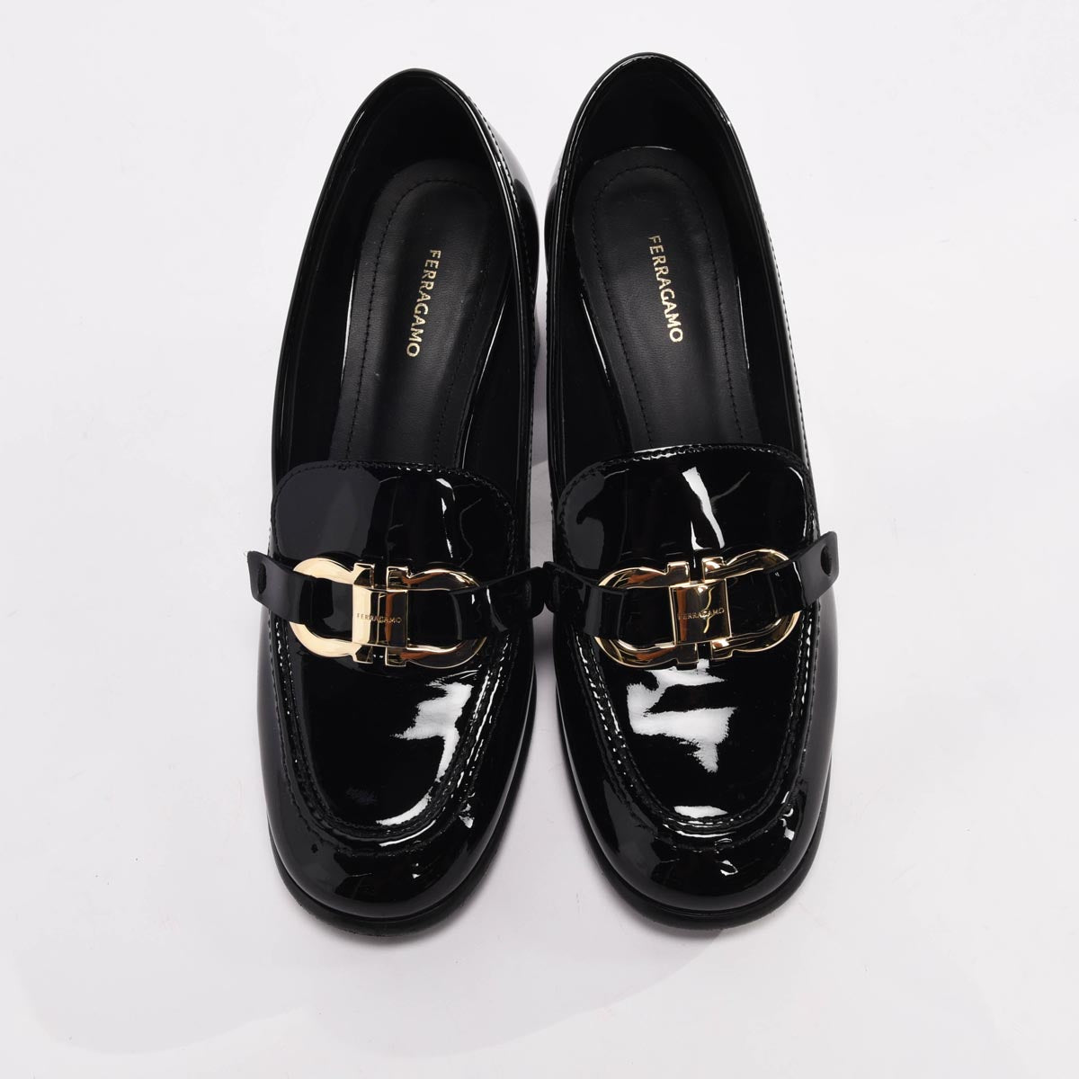 Ferragamo Black Patent Marlena Gancini Ornament Pumps 7