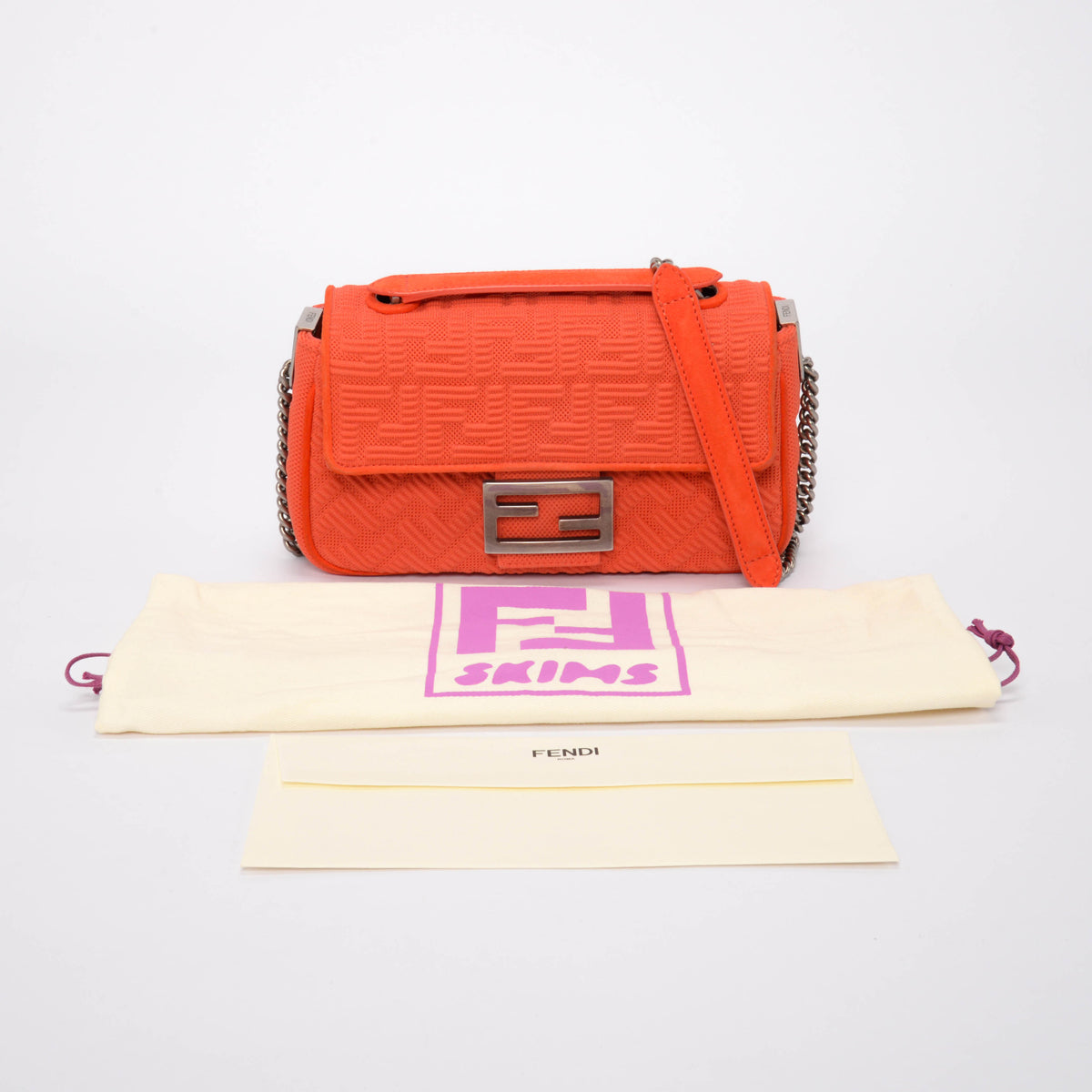 Fendi x Skims Orange Technical Knit Midi Chain Baguette