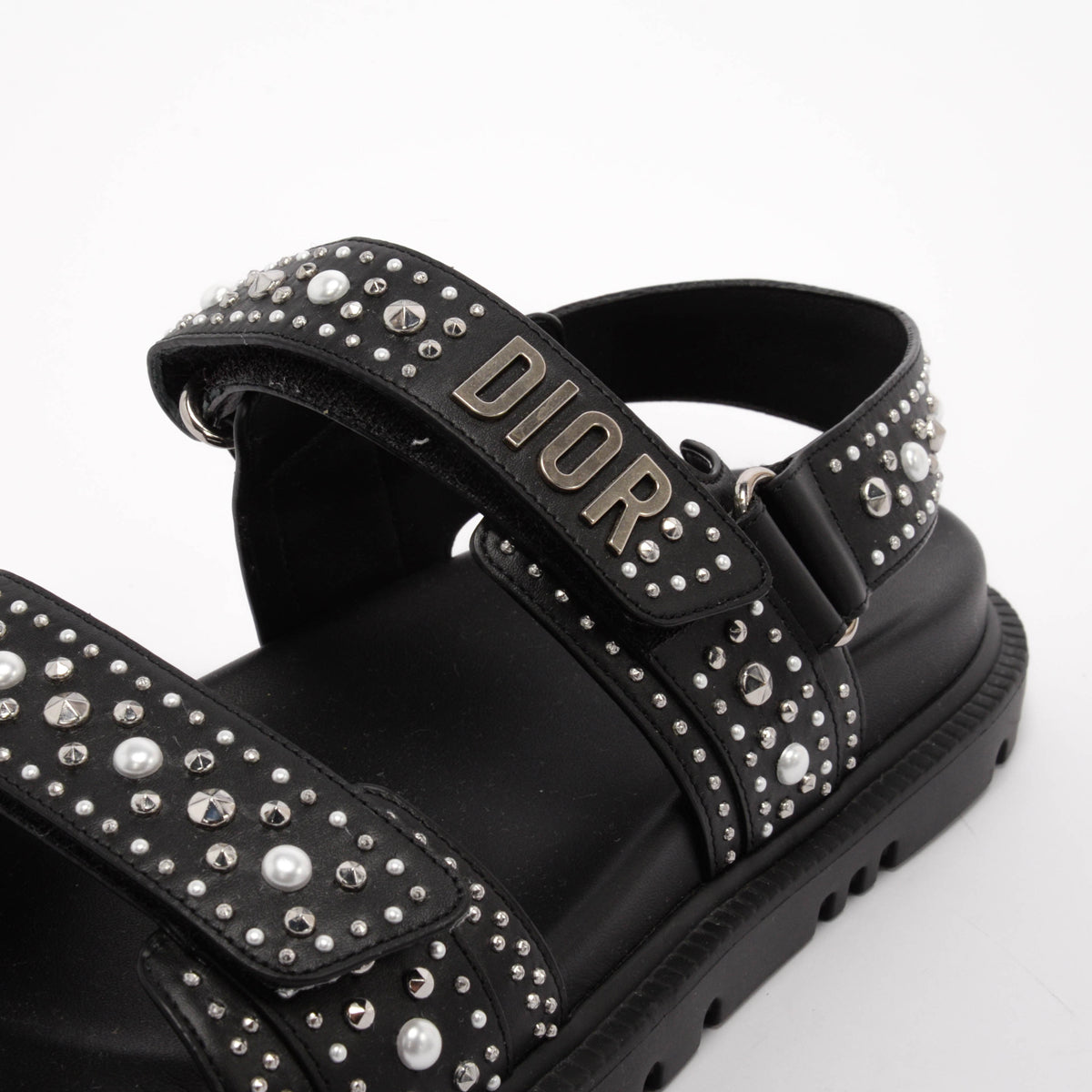 Dior Black Studded Leather Dioract Sandals 39