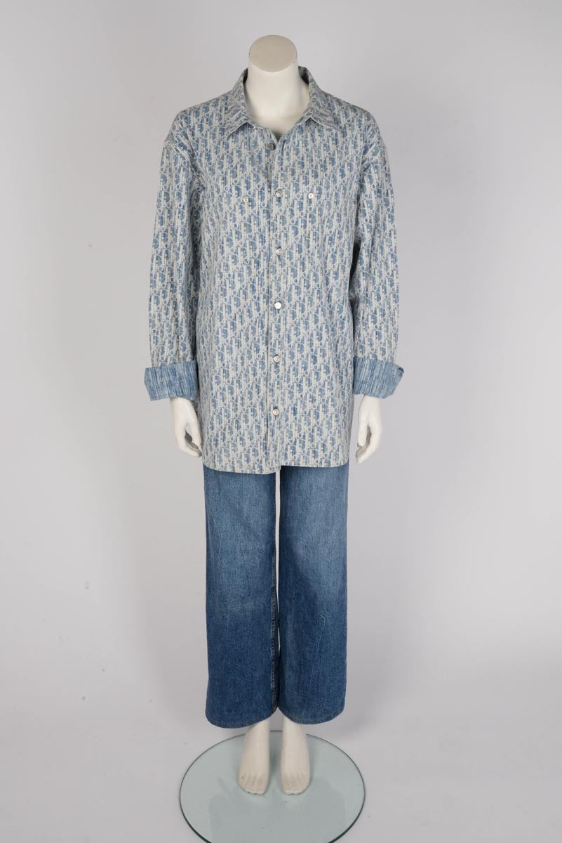 Dior Blue & White Cotton Oblique Overshirt L-XL