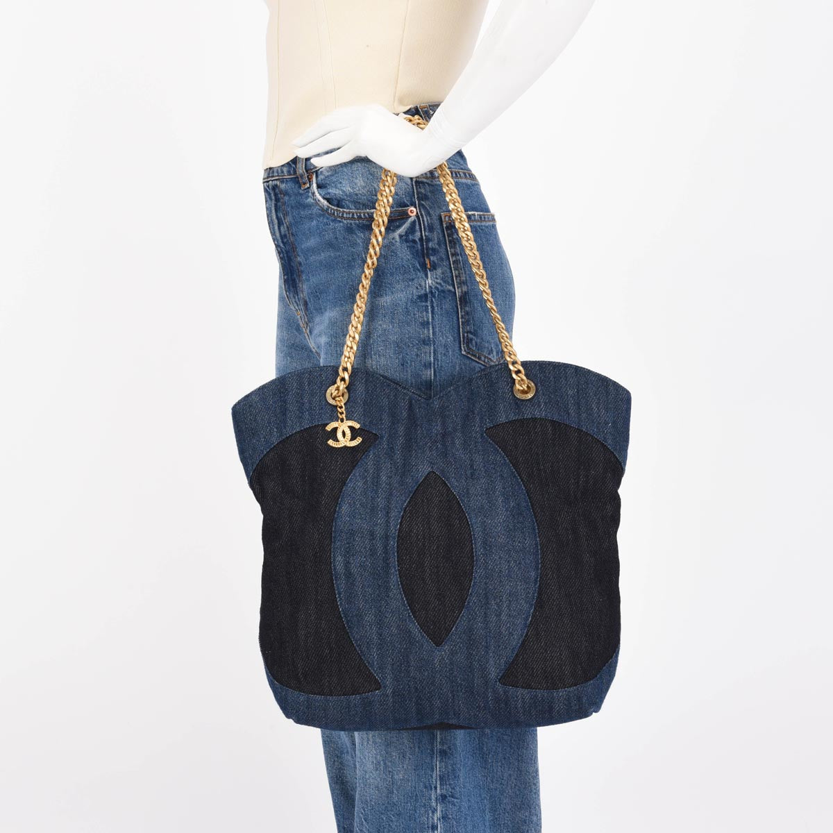 Chanel Two Tone Denim Large CC Shopping Tote