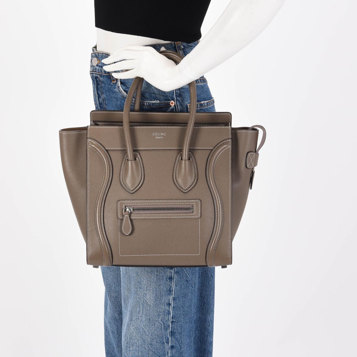 Celine Taupe Grained Calfskin Micro Luggage Bag