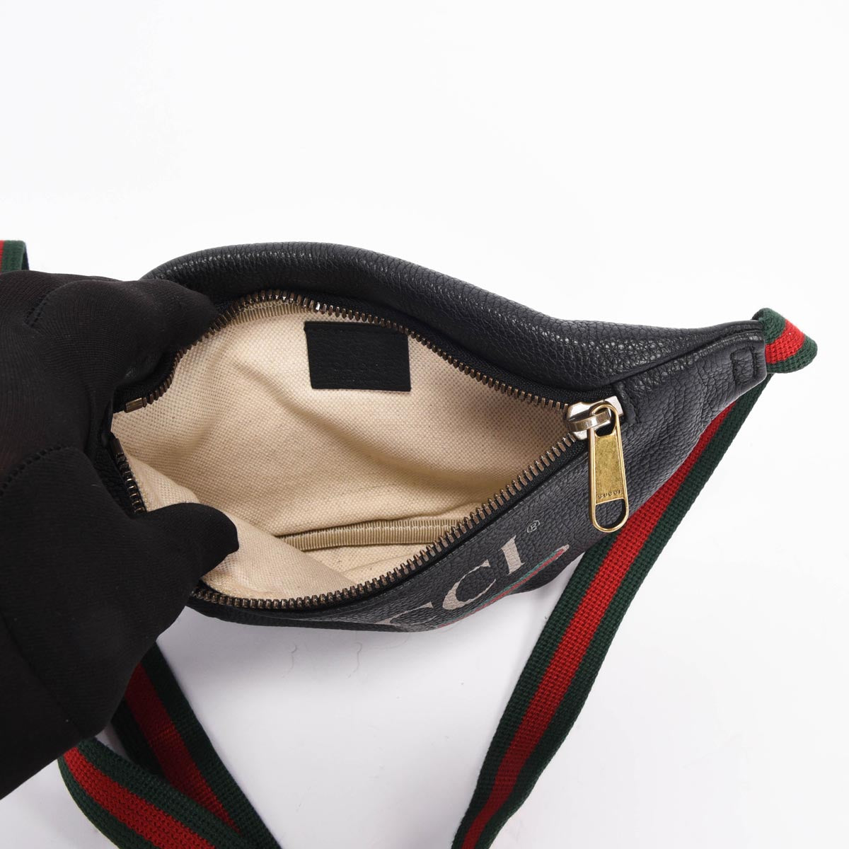 Gucci Black Grained Calfskin Logo Belt Bag