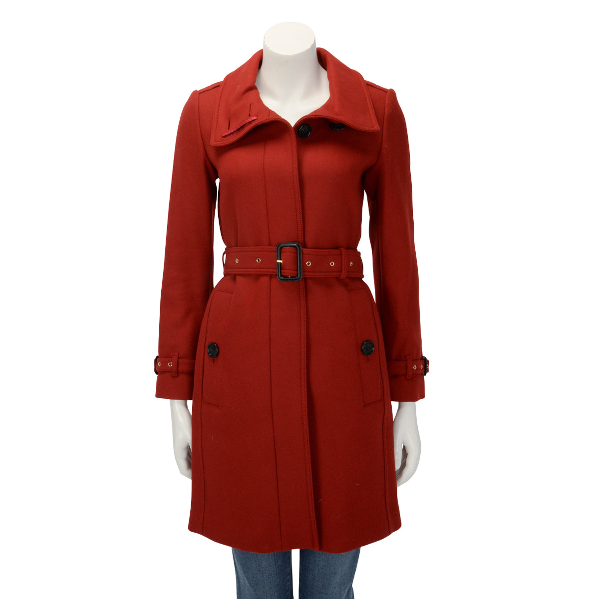 Burberry Red Wool Twill Trench Style Coat UK 4