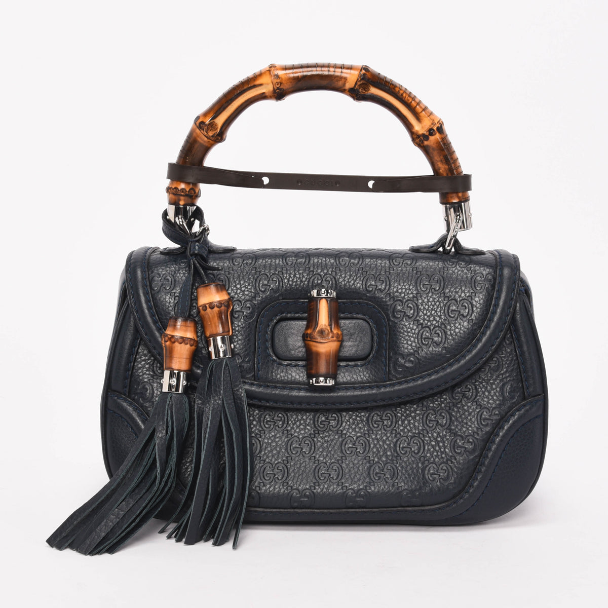 Gucci Dark Teal Guccissima Medium New Bamboo Bag