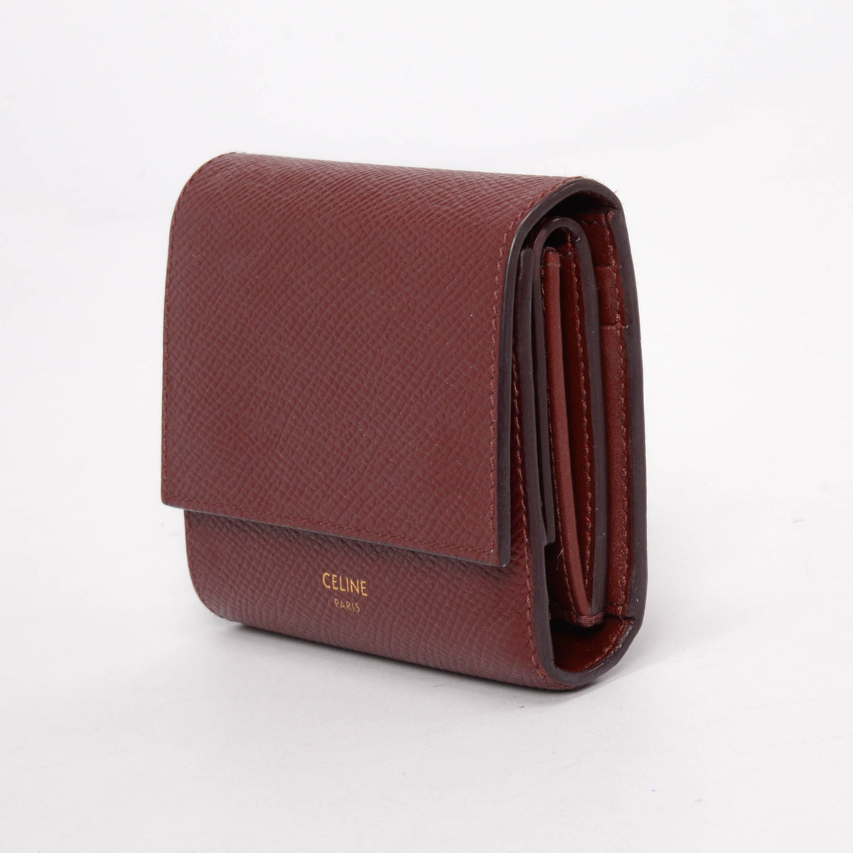 Celine Burgundy Grained Calfskin Small Tri-Fold Wallet