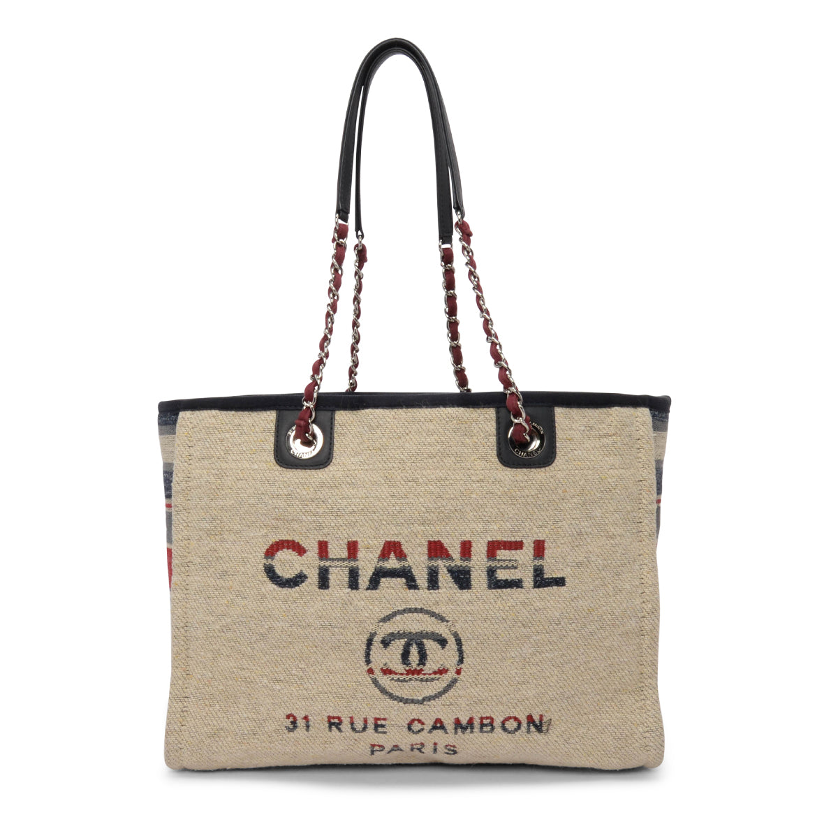 Chanel Beige Striped Canvas Medium Deauville Tote