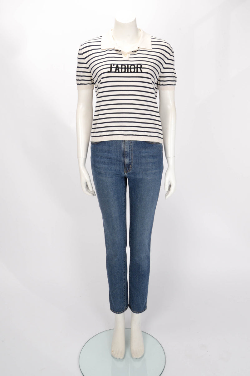 Dior Navy & Ecru Striped J'adior Polo Top FR 44
