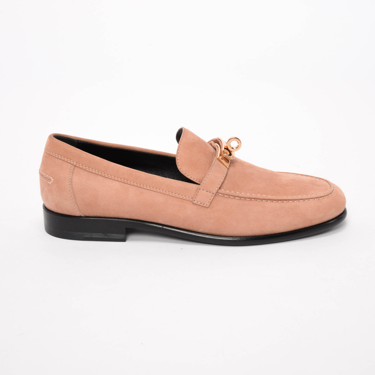 Hermes Rose Opaline Suede Destin Loafers 36