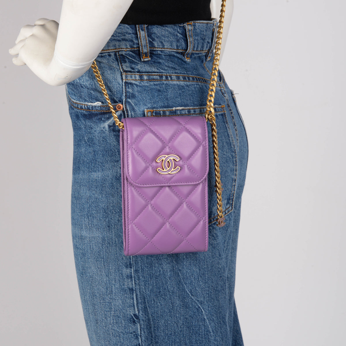 Chanel Purple Quilted Lambskin CC Chain Phone Holder