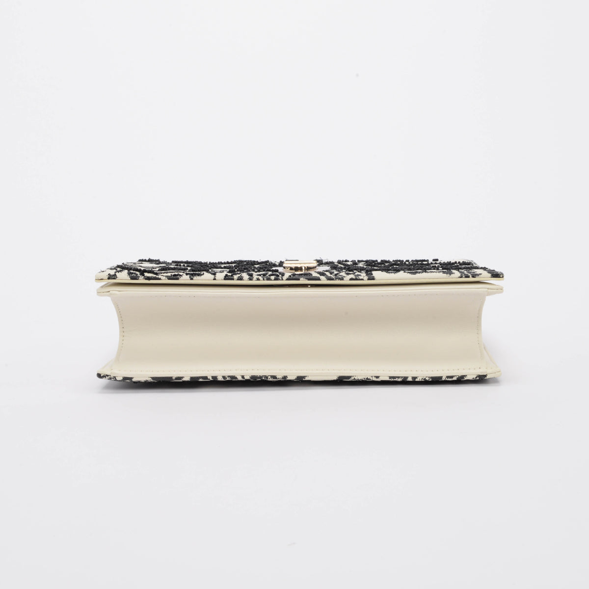 Dior Ivory & Black Calfskin Embroidered Diorama Beaded Bag