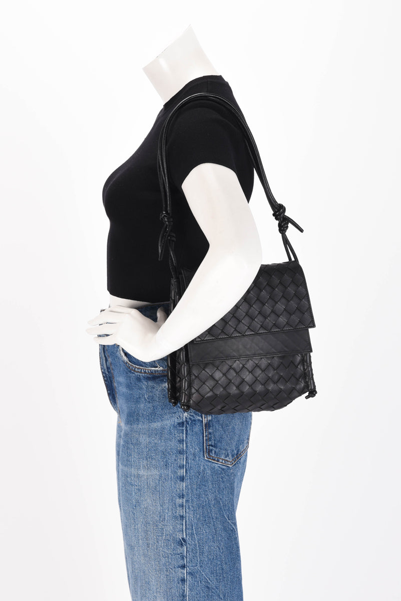 Bottega Veneta Black Intrecciato Small BV Fold Bag