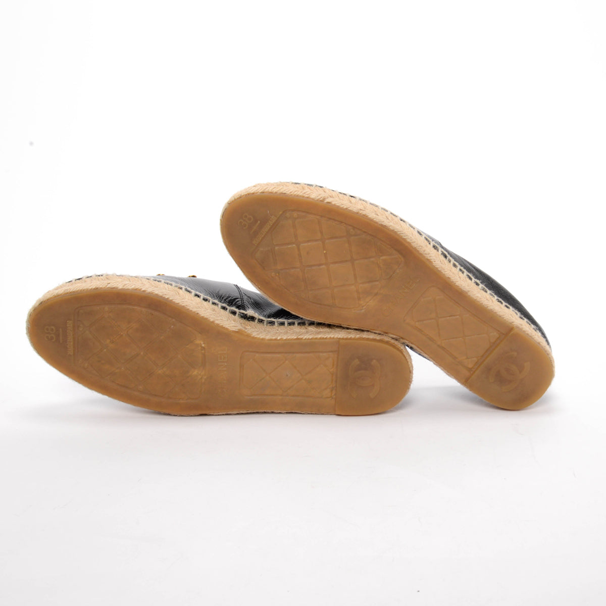 Chanel Black Lambskin Crystal CC Espadrilles 38