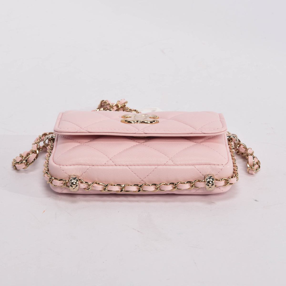 Chanel Light Pink Calfskin Clutch With Chain Wallet