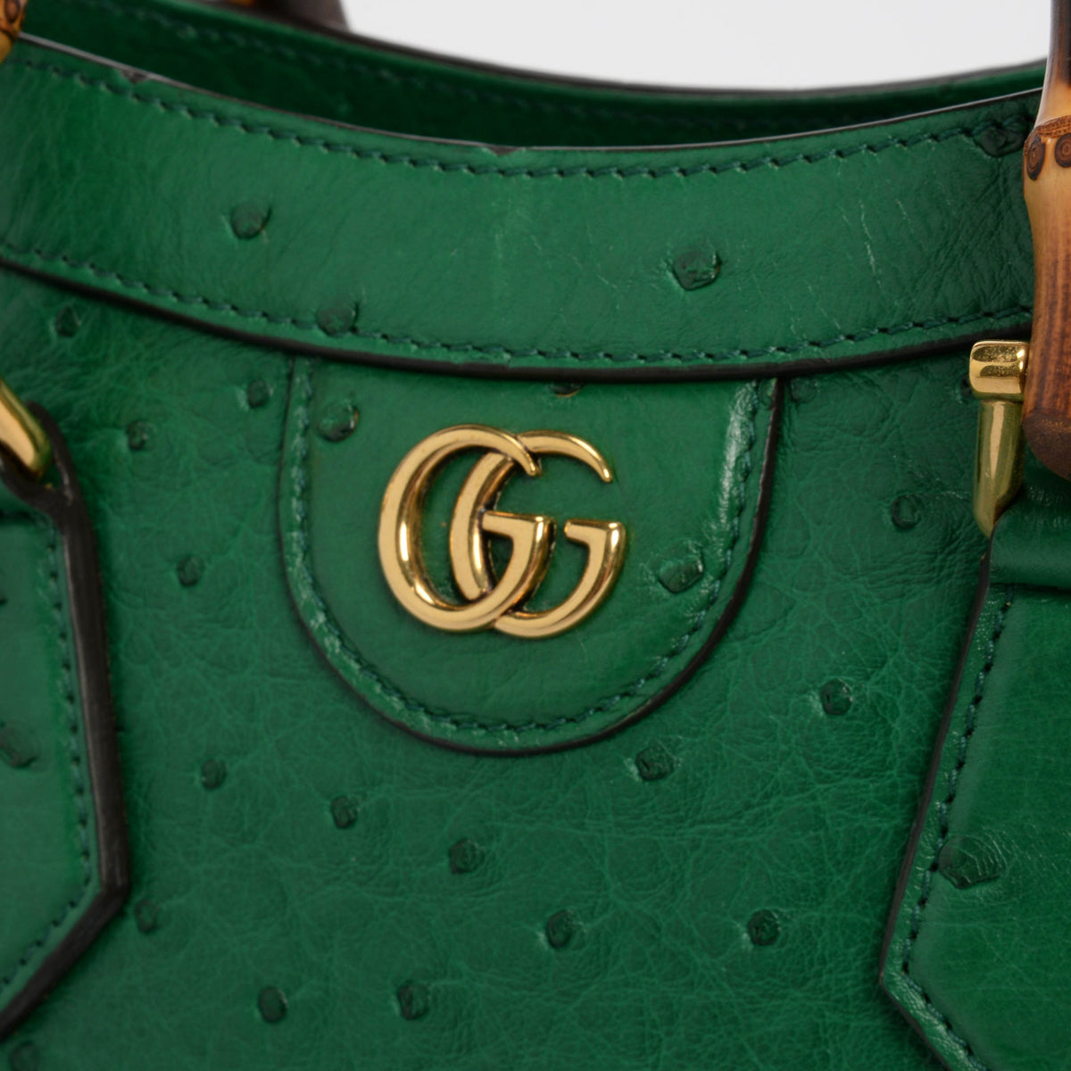 Gucci Green Ostrich Medium Diana Bag