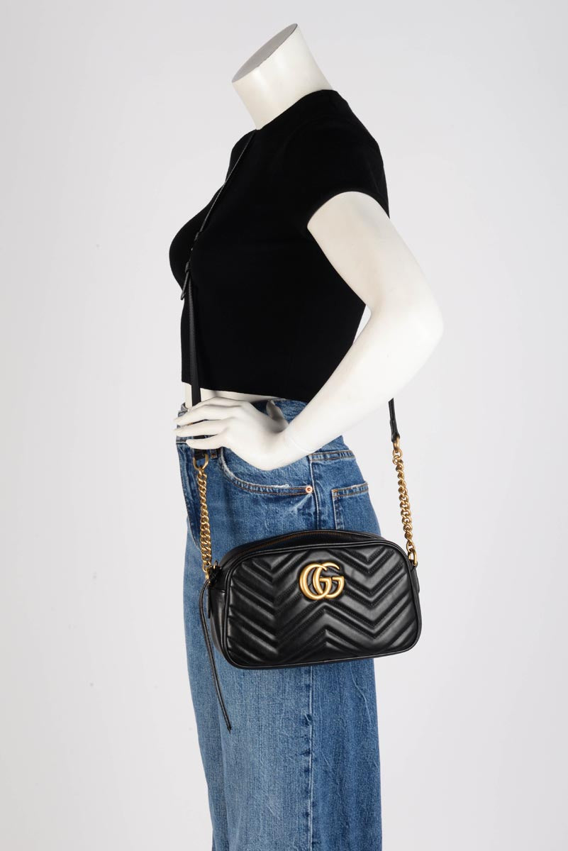 Gucci Black Matelasse GG Marmont Small Camera Bag