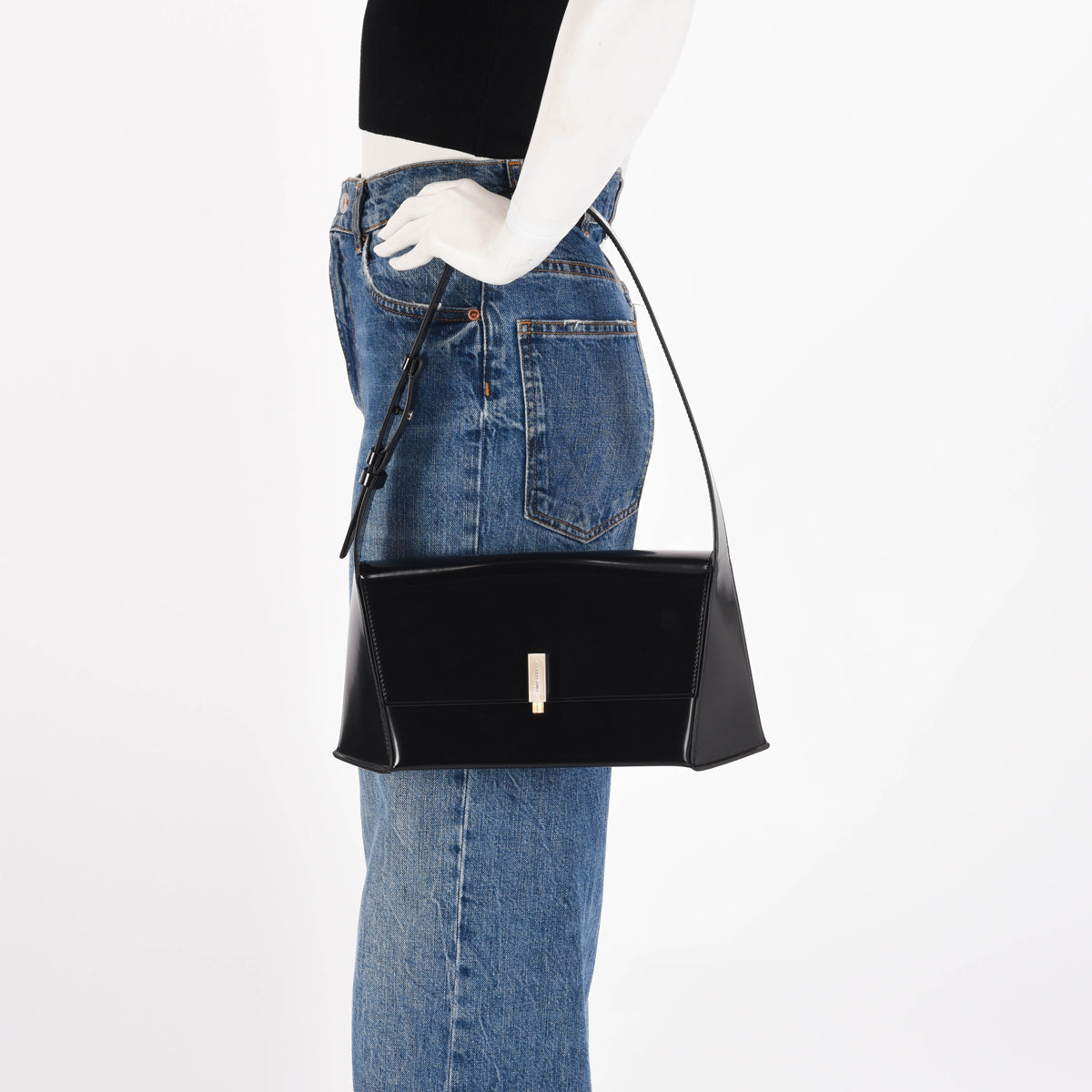 Ferragamo Black Calfskin Geometric Shoulder Bag