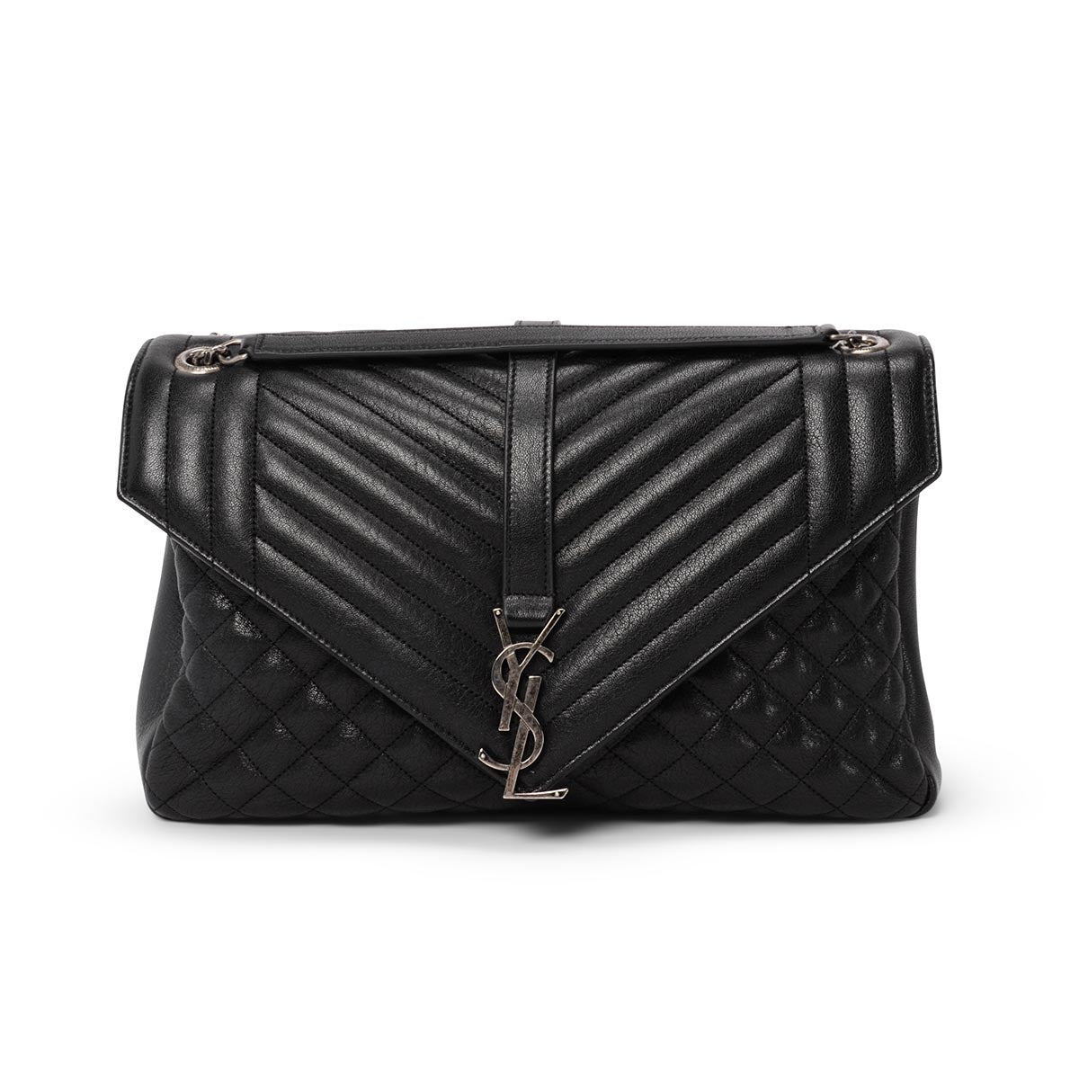 Saint Laurent Black Calfskin Large Monogram Envelope Satchel