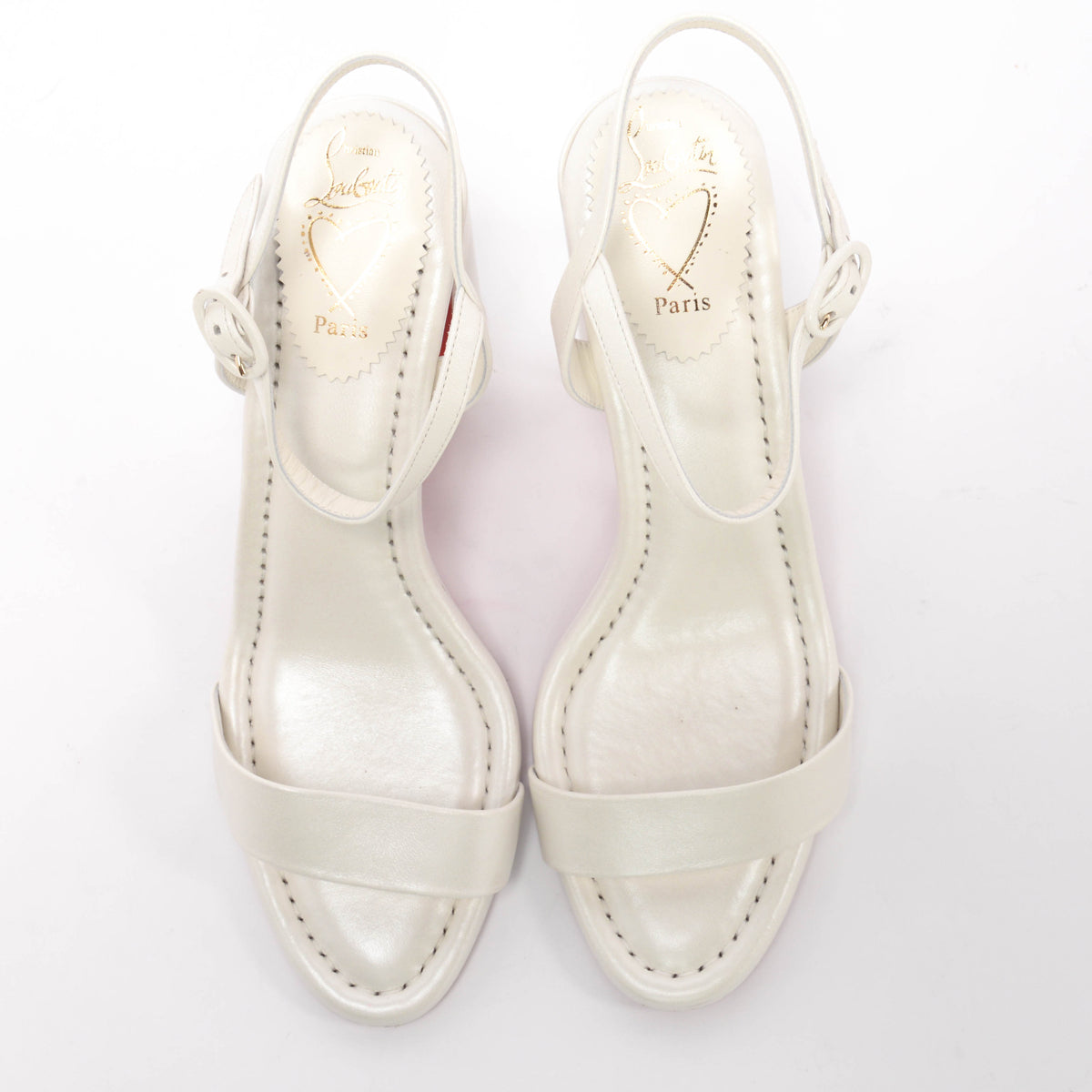 Christian Louboutin White Pearl Nappa Miss Jane Sandals 39.5