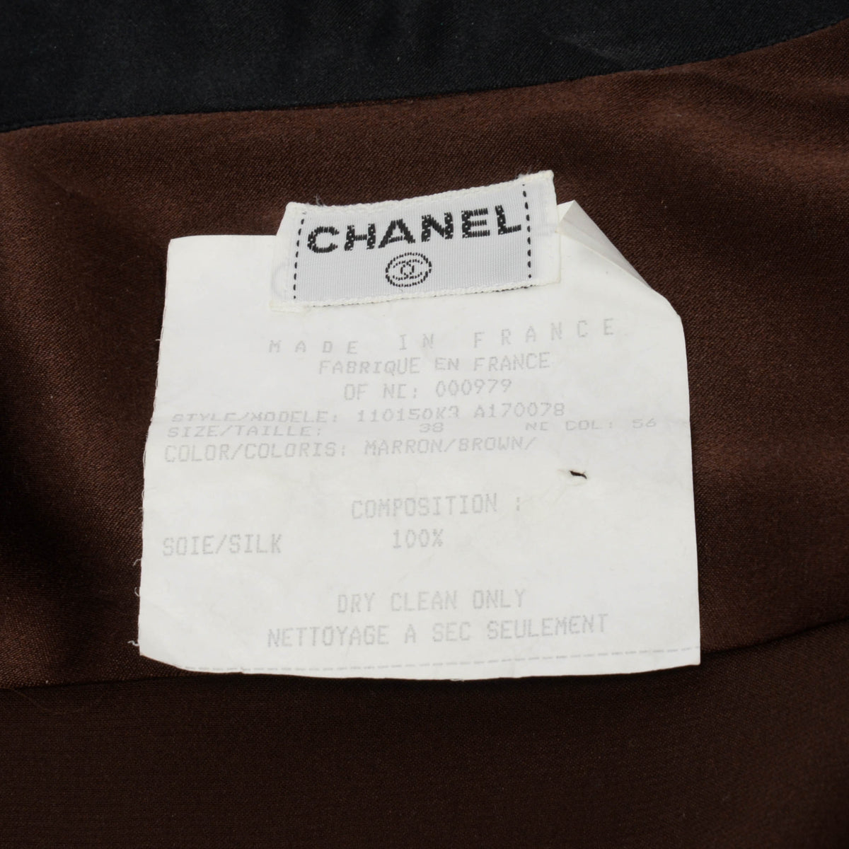 Chanel Brown Satin Tie Neck Blouse FR 38