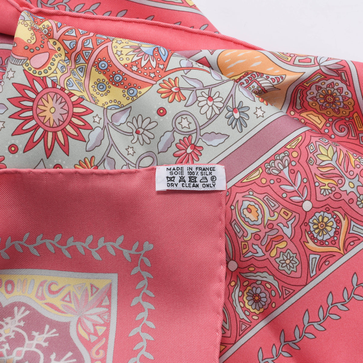 Hermes Pink Silk Aux Portes du Palais Scarf