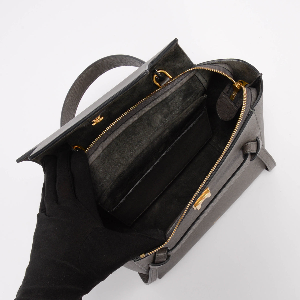 Celine Anthracite Grained Calfskin Micro Belt Bag