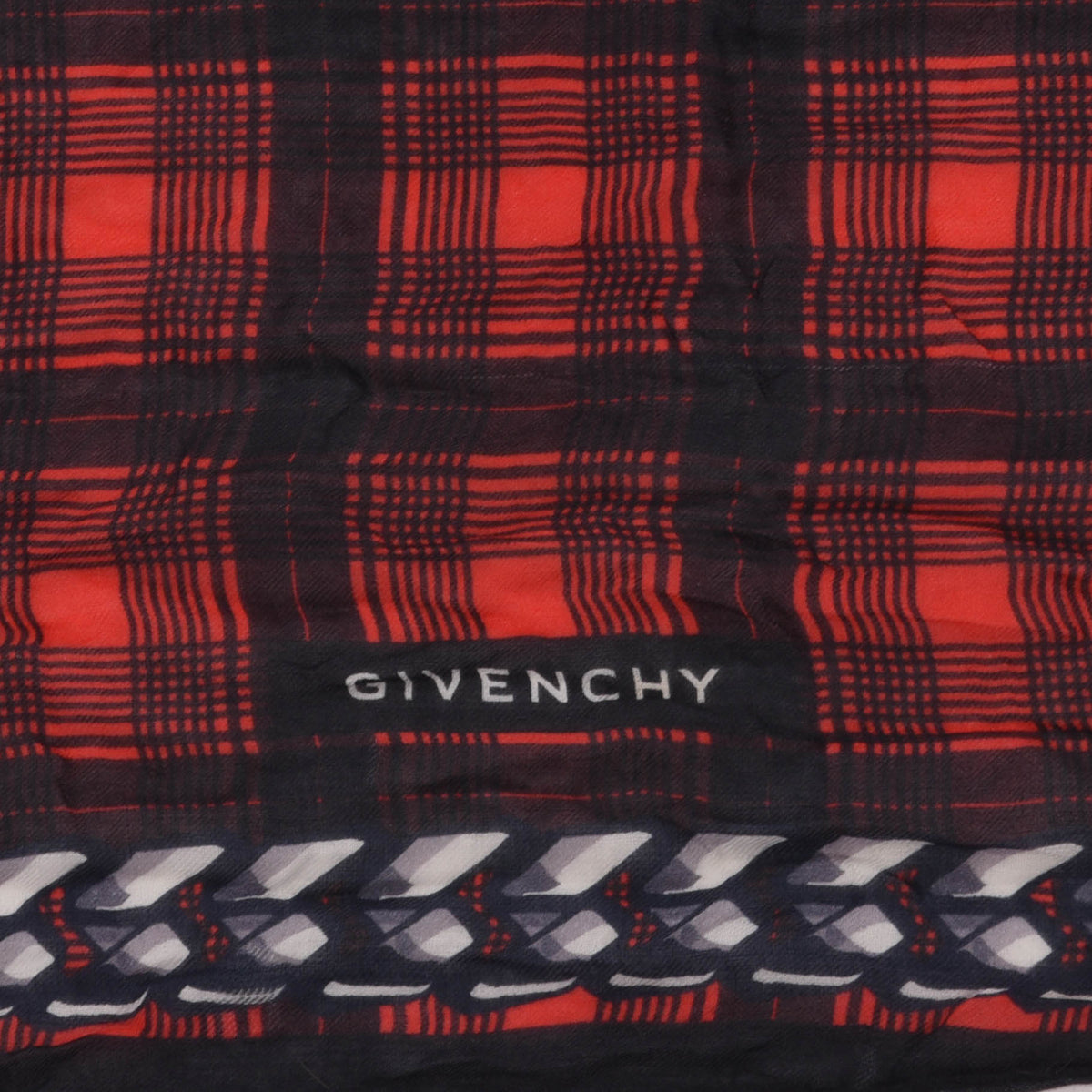 Givenchy Red Tartan Print Doberman Scarf
