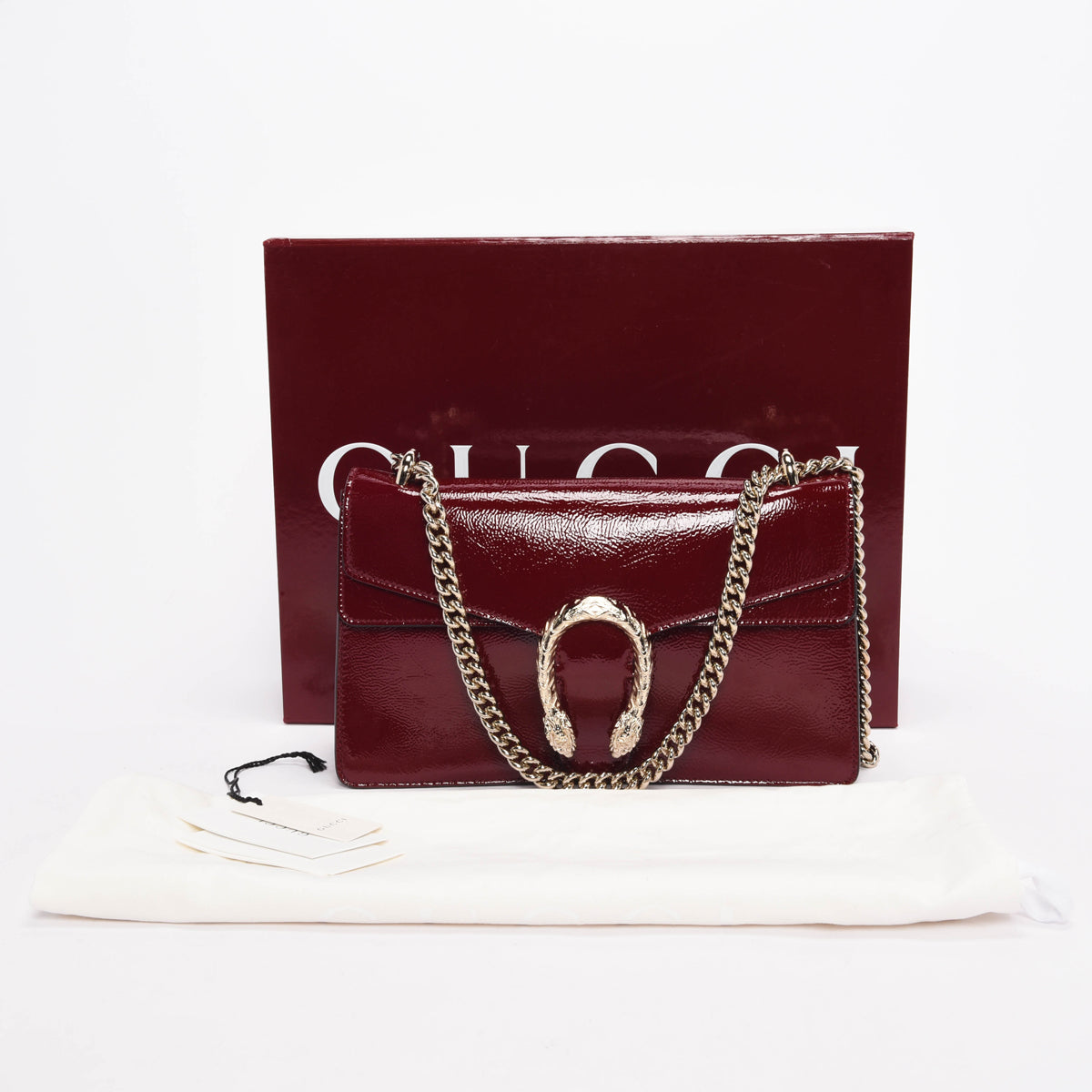 Gucci Rosso Ancora Crinkled Patent Small Dionysus Bag