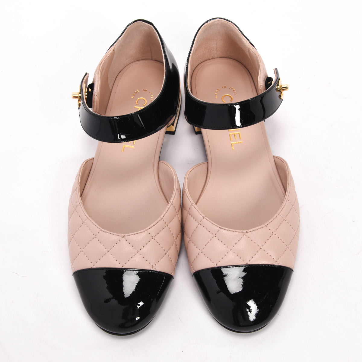 Chanel Pink Quilted Lambskin Turnlock Mary Jane Flats 37.5