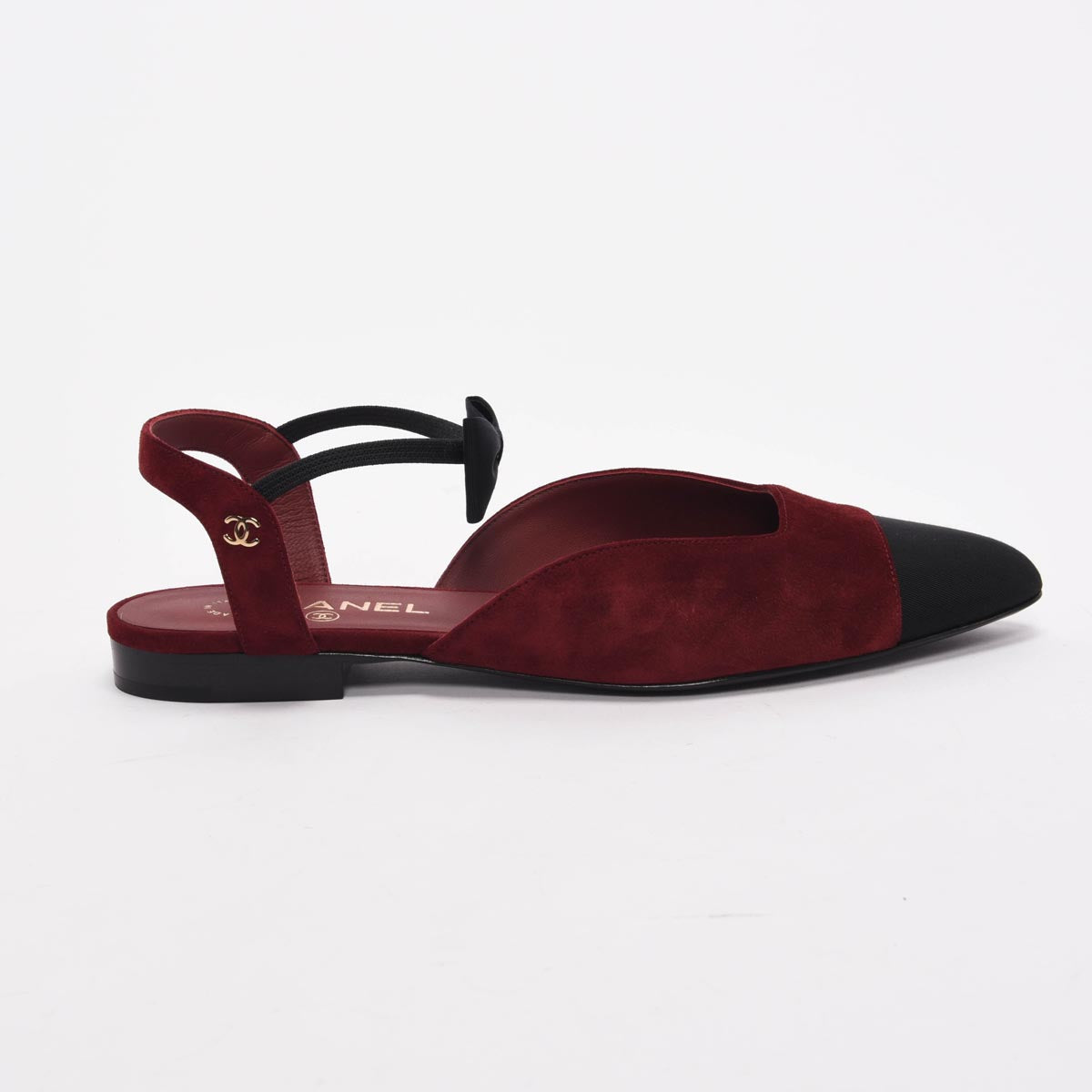 Chanel Burgundy Suede Ankle Bow Slingback Flats 40