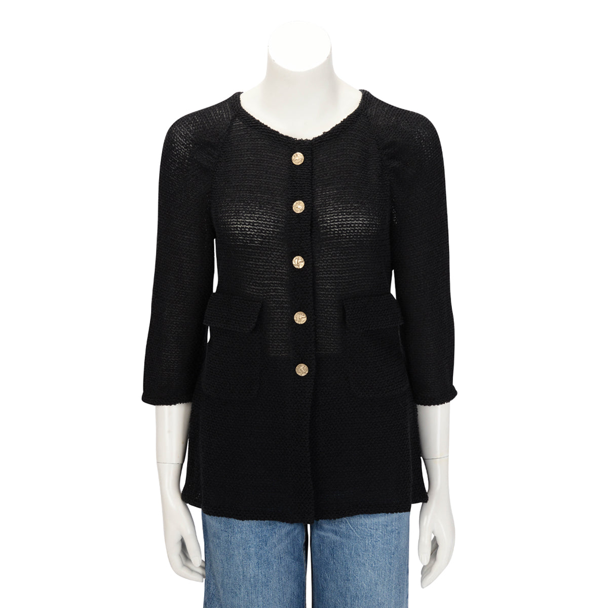 Chanel Black Knit Cardigan Jacket FR 40