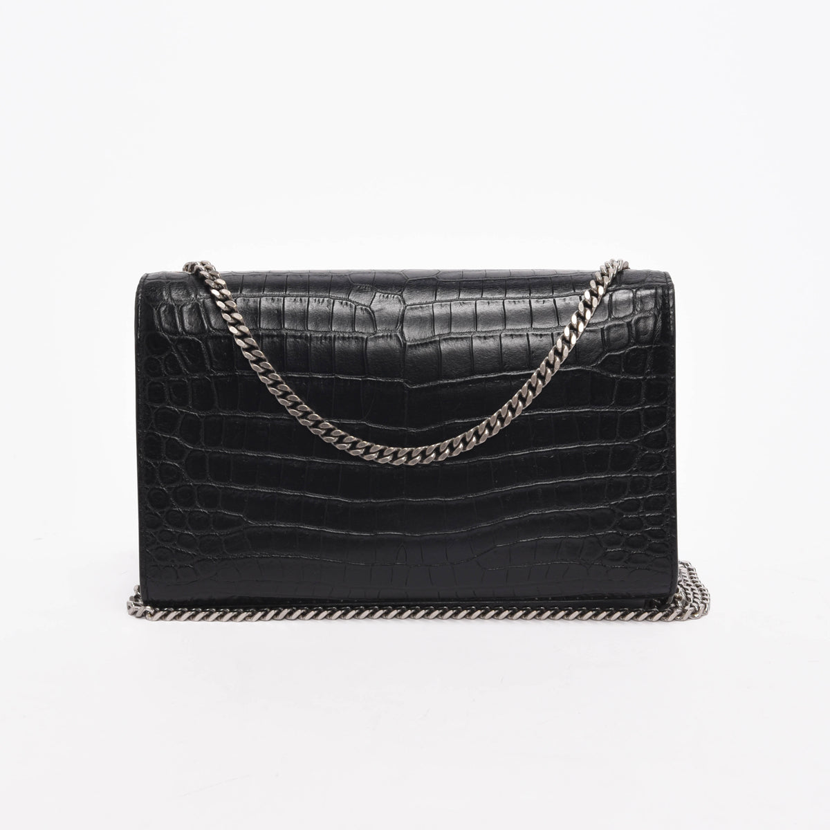 Saint Laurent Black Croc Embossed Medium Kate Tassel Bag
